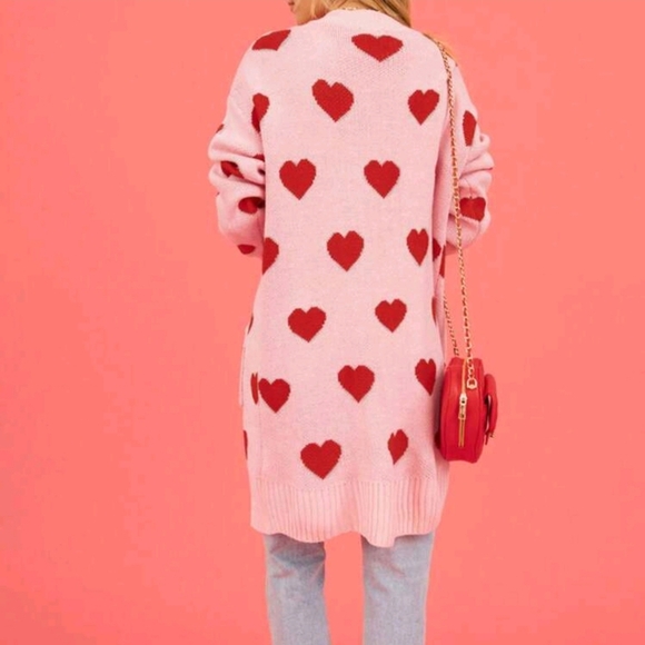 Women Open Front Long Cardigans Duster Sweaters Valentine's Day Heart Print Ligh - Picture 5 of 5